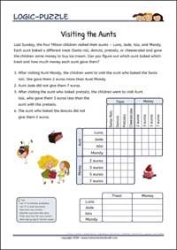 The Aunts - Logic Grid Puzzles for Kids The Aunts - Free Printable Challenging Logic Grid Puzzles Worksheet for children
