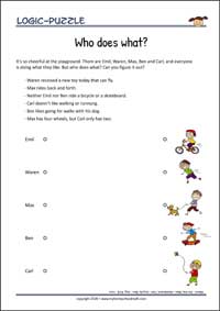 Playground - Logic Puzzle for Kids (Easy) Playground - Free Printable Logic Puzzle Worksheet for children for training logical thinking