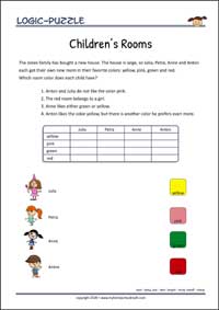 Children's Rooms - Logic Puzzle for Kids (Easy) Children's Rooms - Free Printable Logic Puzzle Worksheet for children for training logical thinking