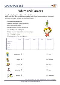 Future & Careers - Logic Puzzle for Kids (Easy) Future & Careers - Free Printable Logic Puzzle Worksheet for children for training logical thinking