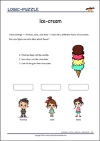 Ice Cream - Logic Puzzle for Kids (Easy) Ice Cream - Free Printable Logic Puzzle Worksheet for children for training logical thinking