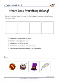 Where Does Everything Belong? - Logic Puzzle for Kids (Easy) Where Does Everything Belong? - Free Printable Logic Puzzle Worksheet for children for training logical thinking