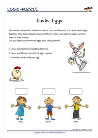 Easter Eggs - Logic Puzzle for Kids (Easy) Easter Eggs - Free Printable Logic Puzzle Worksheet for children for training logical thinking