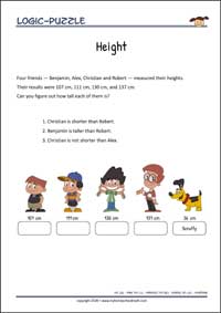 Height - Logic Puzzle for Kids (Easy) Height - Free Printable Logic Puzzle Worksheet for children for training logical thinking