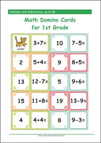Free Printable Math Domino Cards for 1st Grade - Addition and Subtraction up to 20 (PDF)