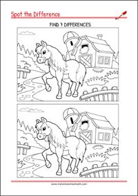 Spot the Difference Find 7 Differences - Visual Scanning Worksheets
