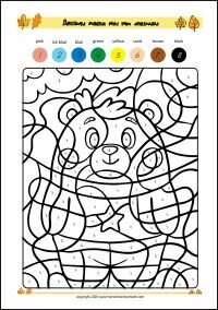 Autumn-Themed Color by numbers Worksheet for Kids as PDF