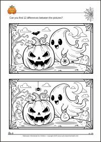 Spooky Find the Differences Game Halloween Worksheets for Kids - Spot the Difference