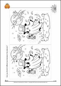 Spooky Find the Differences Game Halloween Worksheets for Kids - Spot the Difference