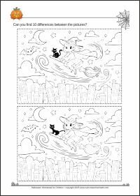 Spooky Find the Differences Game Halloween Worksheets for Kids - Spot the Difference