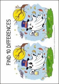 Spooky Find the Differences Game Halloween Worksheets for Kids - Spot the Difference