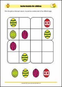Easter Picture-Sudoku for Kids - PDF Free Printable Printable Picture-Sudoku Worksheet for kids