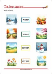 The Four Season Winter, Spring, Summer, Autumn - Free Printable Worksheet for Kids