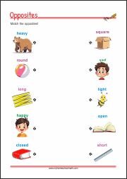 Match the Opposites - Free Printable Worksheet for Kids